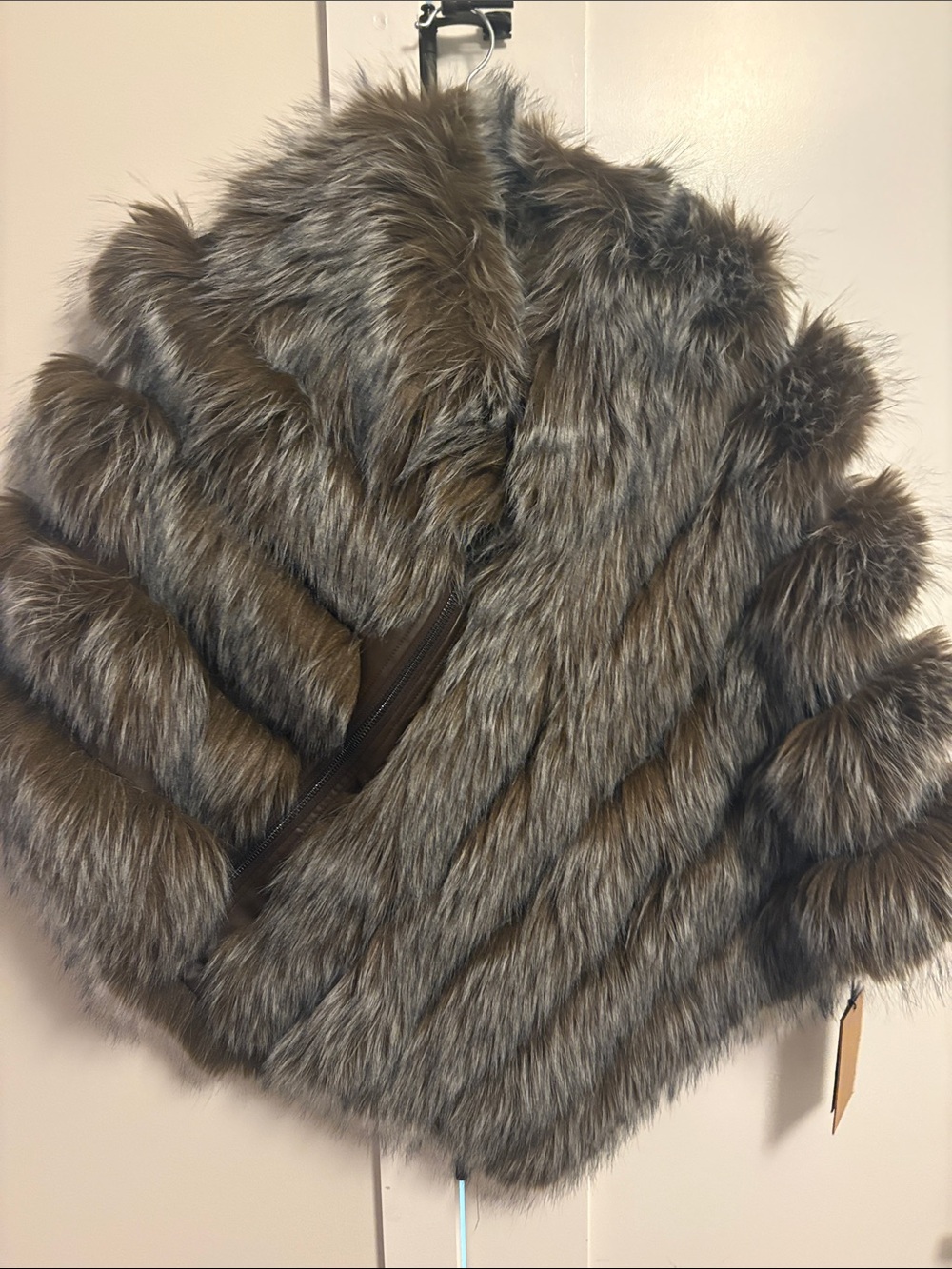 Plush Faux Fur Cape in Taupe
